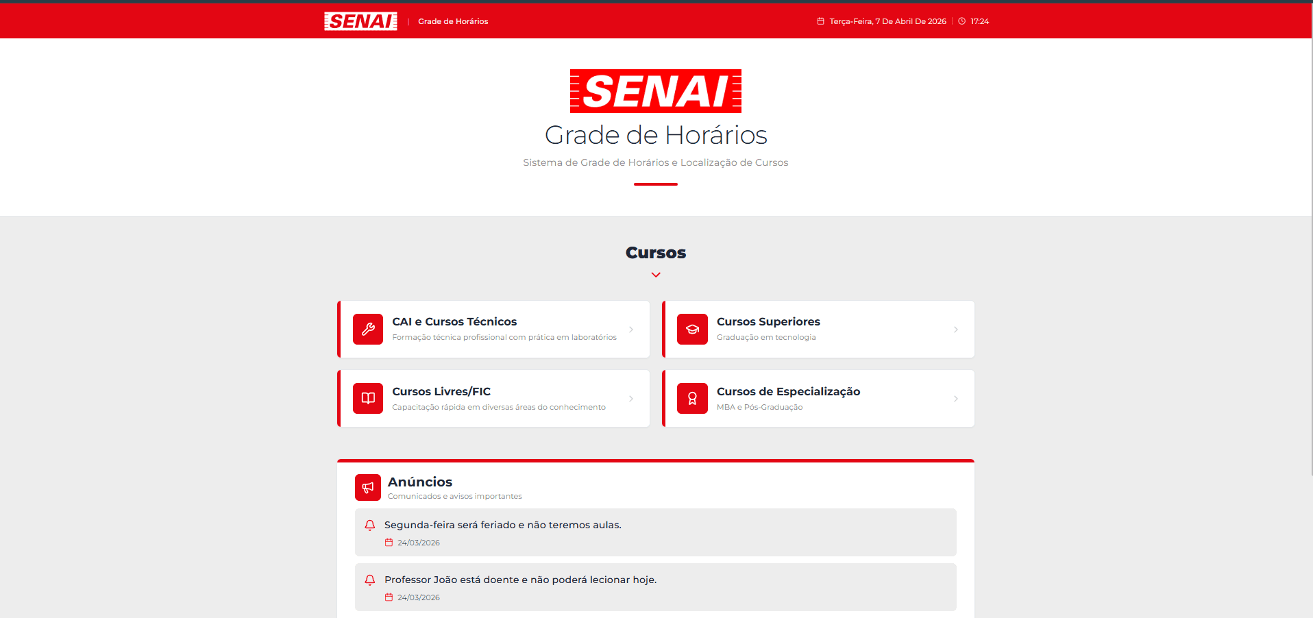 SENAI Anchieta (Vila Mariana) Grade de Horários